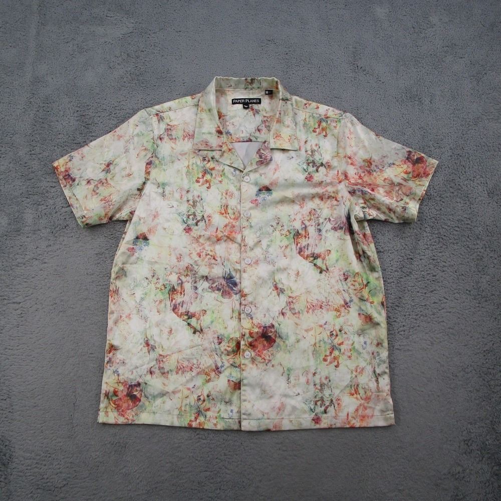 Paper Planes Mens Medium Abstract Floral Short Sleeve Button Up Camp Shirt Multi